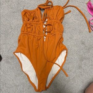 SOLID & STRIPED Orange Ruched One-Piece Swimsuit